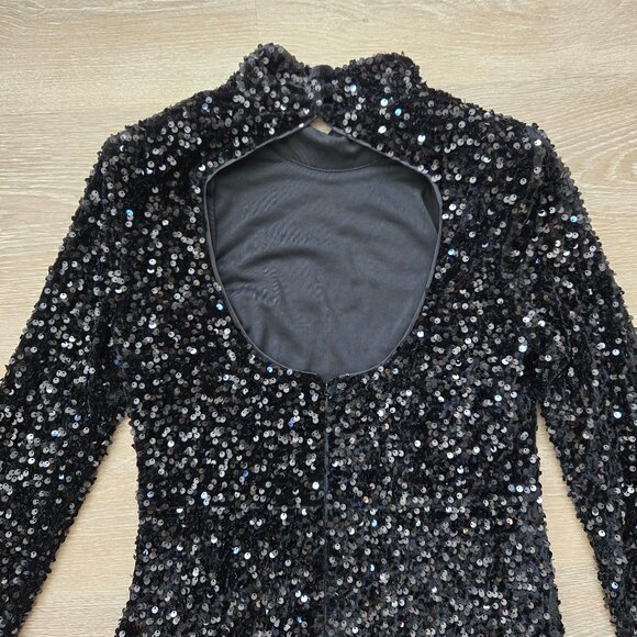 Likely Lisanna Black Mini Dress $378 Size 6 Sequin New Without Tags Long Sleeves - Picture 13 of 17